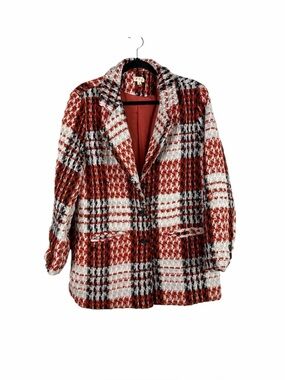POL Plaid Oversized Shacket Jacket Red Cream Black Size S